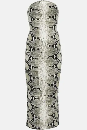 Khaite Strapless snake-printed midi dress
