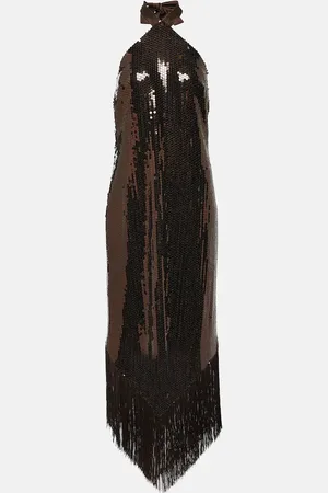 ‎Taller Marmo‎ Nina fringed halterneck crÃªpe midi dress