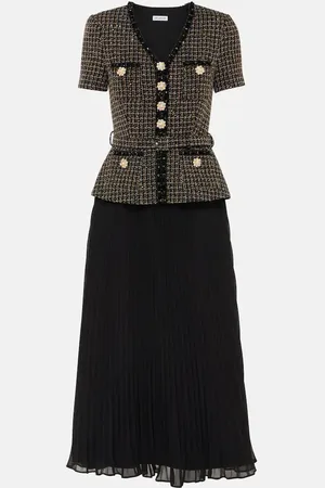Self-Portrait BouclÃ© and chiffon midi dress