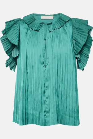 ULLA JOHNSON Elli pleated ruffled satin blouse