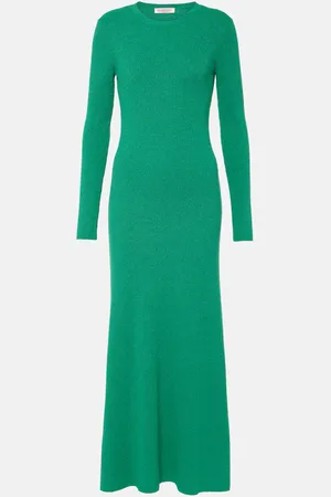 VALENTINO Ribbed-knit silk bouclÃ© midi dress