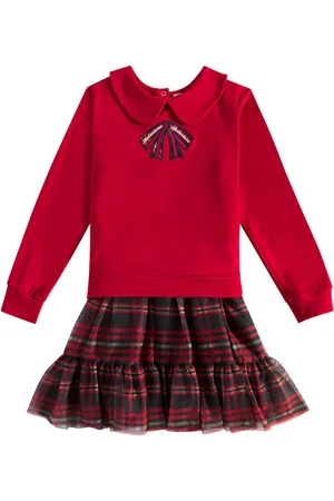 PATACHOU Embroidered cotton and tulle sweater dress