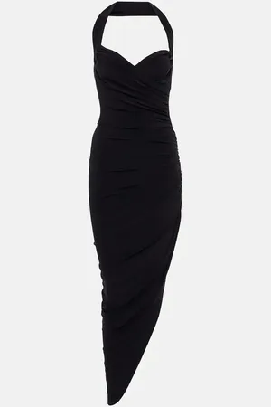 Norma Kamali Cayla halterneck ruched midi dress