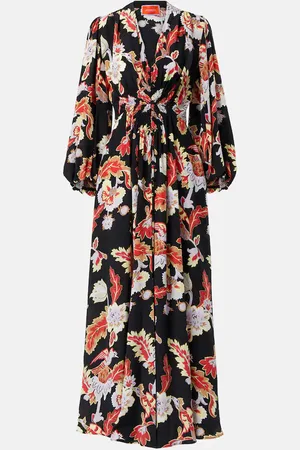 La DoubleJ Printed shirred silk maxi dress