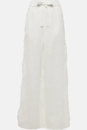 ZIMMERMANN Halliday lace-trimmed linen wide-leg pants