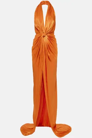 Costarellos Colette gathered halterneck silk gown