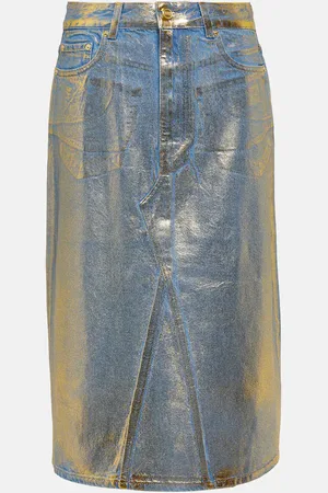 Ganni Foiled denim midi skirt