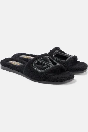 VALENTINO GARAVANI VLogo cutout faux shearling slides