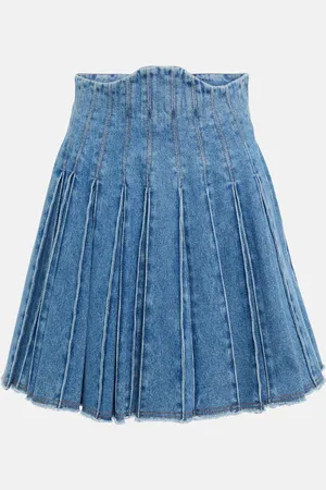 Balmain Pleated high-rise denim miniskirt