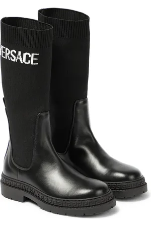 VERSACE Logo-jacquard leather ankle boots