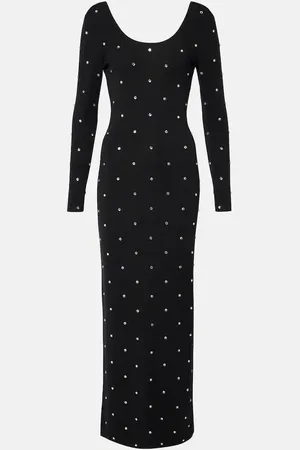 VERSACE Crystal-embellished virgin wool midi dress