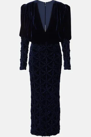 Costarellos Anglette smocked velvet maxi dress