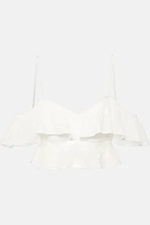 Isabel Marant Eliani embroidered ruffled ramie crop top
