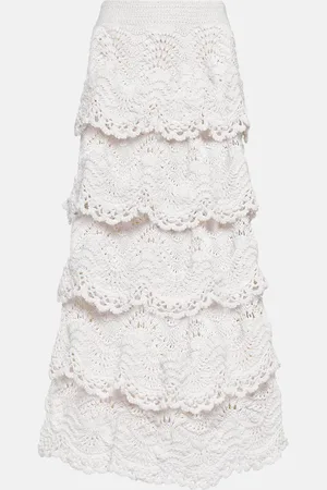 Oscar de la Renta Tiered crochet cotton midi skirt