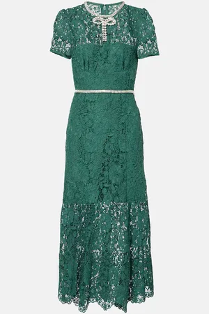 Self-Portrait Bow-detail embellished lace midi dress