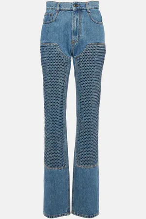 AREA Crystal-embellished high-rise straight jeans