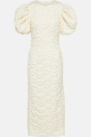 ROTATE Bridal jacquard puff-sleeve midi dress