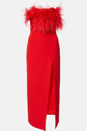 DAVID KOMA Feather-trimmed midi dress