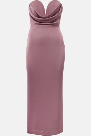 ALEX PERRY Gathered strapless satin midi dress