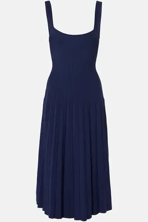 Staud Ellison pleated compact-knit midi dress