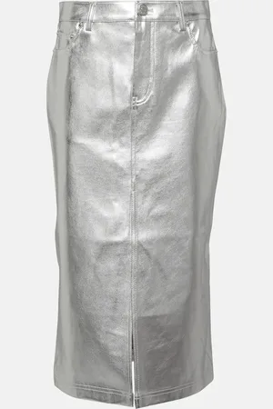 Staud Oaklyn metallic faux leather midi skirt