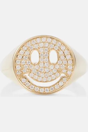 Sydney Evan Happy Face 14kt yellow signet ring with diamonds