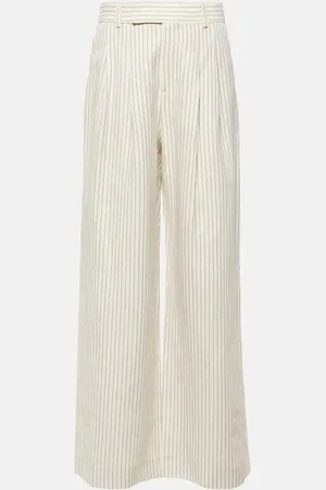 Frame Mid-rise cotton and linen wide-leg pants