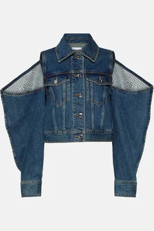 AREA Embellished cutout denim jacket
