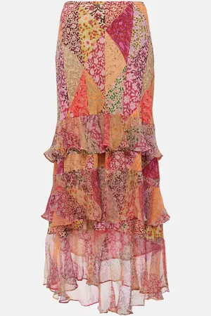 RIXO London Preslee patchwork tiered midi skirt