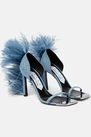 AREA X Sergio Rossi Amazona feather-trimmed denim sandals