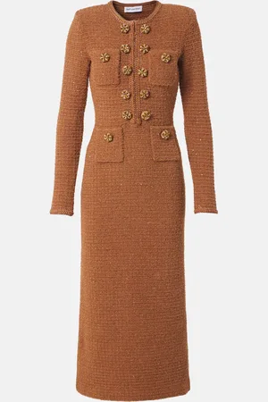 Self-Portrait Waffle-knit embellished midi dress