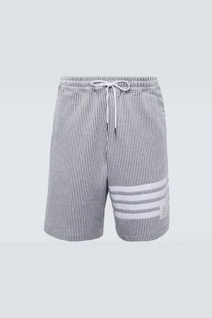 Thom Browne 4-Bar striped seersucker cotton shorts