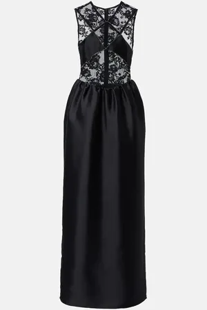 Self-Portrait Floral lace-trimmed taffeta maxi dress