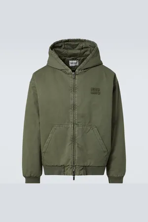Miu Miu Logo cotton gabardine zip-up hoodie