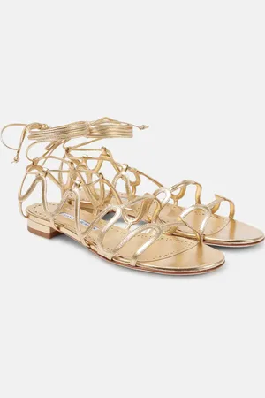 Manolo Blahnik Fawdaflat metallic leather sandals
