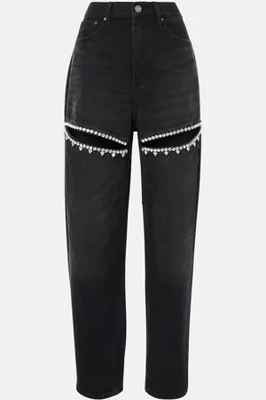 AREA Embellished cutout straight jeans