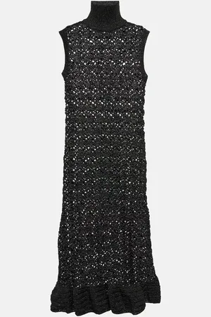 Ganni Metallic knit turtleneck midi dress