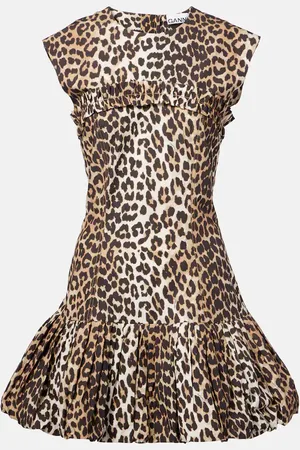 Ganni Leopard-print cotton corset dress