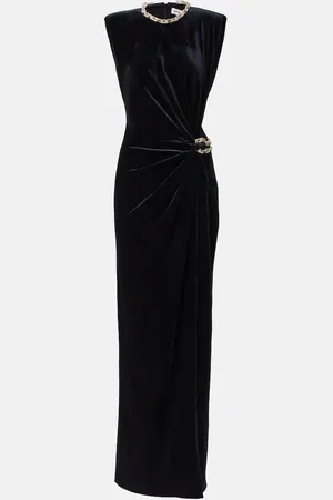 Self-Portrait Embellished chain-detail velvet maxi dress