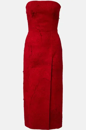 Alexander McQueen Distressed strapless suede midi dress