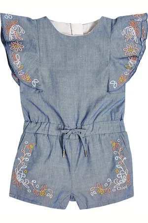 Chloé Baby embroidered cotton chambray playsuit