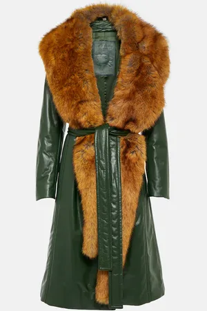 Burberry Faux fur-trimmed leather coat