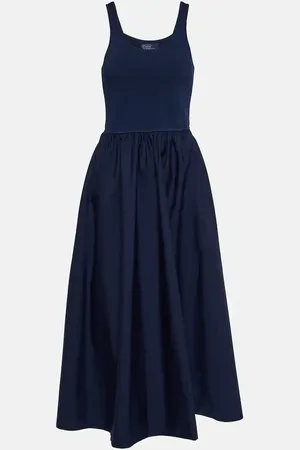 Ralph Lauren Scoop-neck gathered midi dress