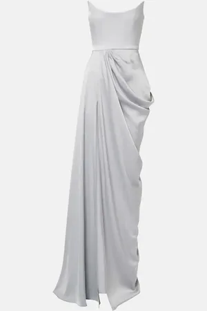 ALEX PERRY Draped satin crÃªpe bustier gown