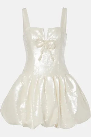Self-Portrait Bridal bow-detail sequined minidress