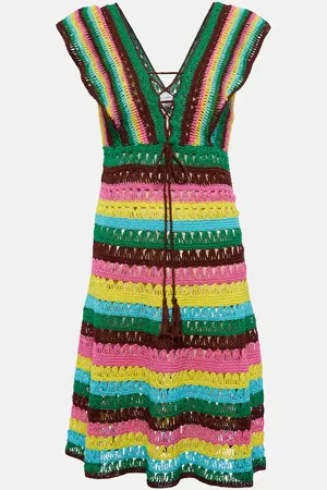ANNA KOSTUROVA Striped crochet cotton minidress