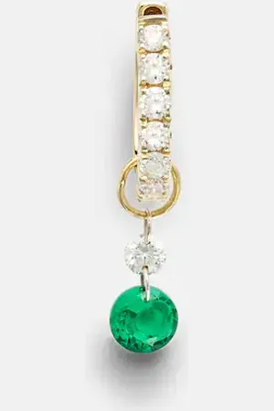 Roxanne First 14kt white gold single earring with emerald and diamonds