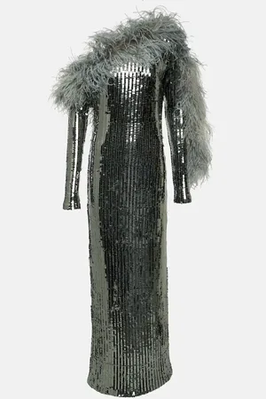 ‎Taller Marmo‎ Garbo Disco feather-trimmed sequined gown