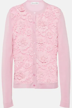 Oscar de la Renta Floral lace-trimmed silk-blend cardigan