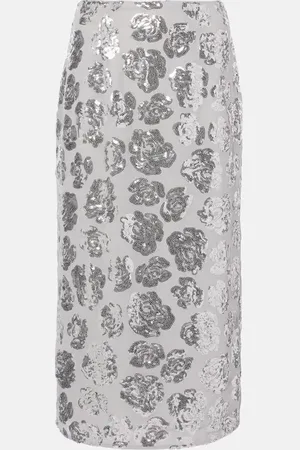 ROTATE Floral sequined chiffon pencil skirt